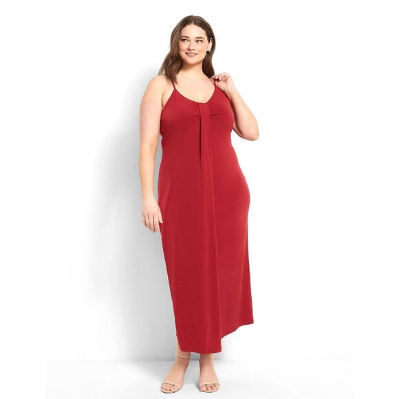 Lane Bryant Red Sleeveless Drape-Front Long Maxi Sheath Dress Size 22/24 3X Plus - Picture 1 of 11